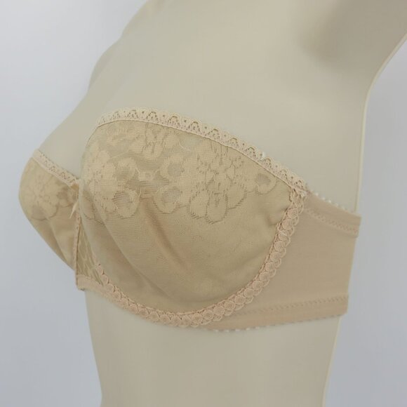 VTG Maidenform 32C 4155 Pretty Shapely Strapless Beige Underwire Floral Lace Bra - Picture 4 of 15